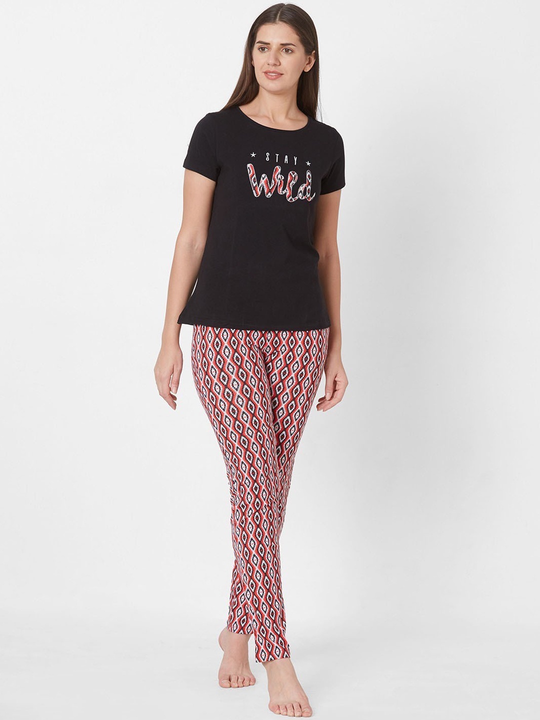 

Sweet Dreams Women Black & Black Printed Night suit