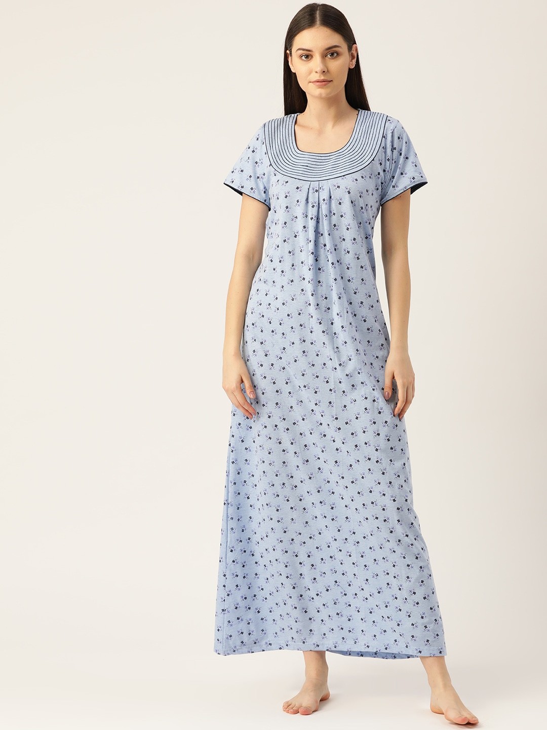 

Sweet Dreams Women Blue Cotton Floral Print Maxi Nightdress