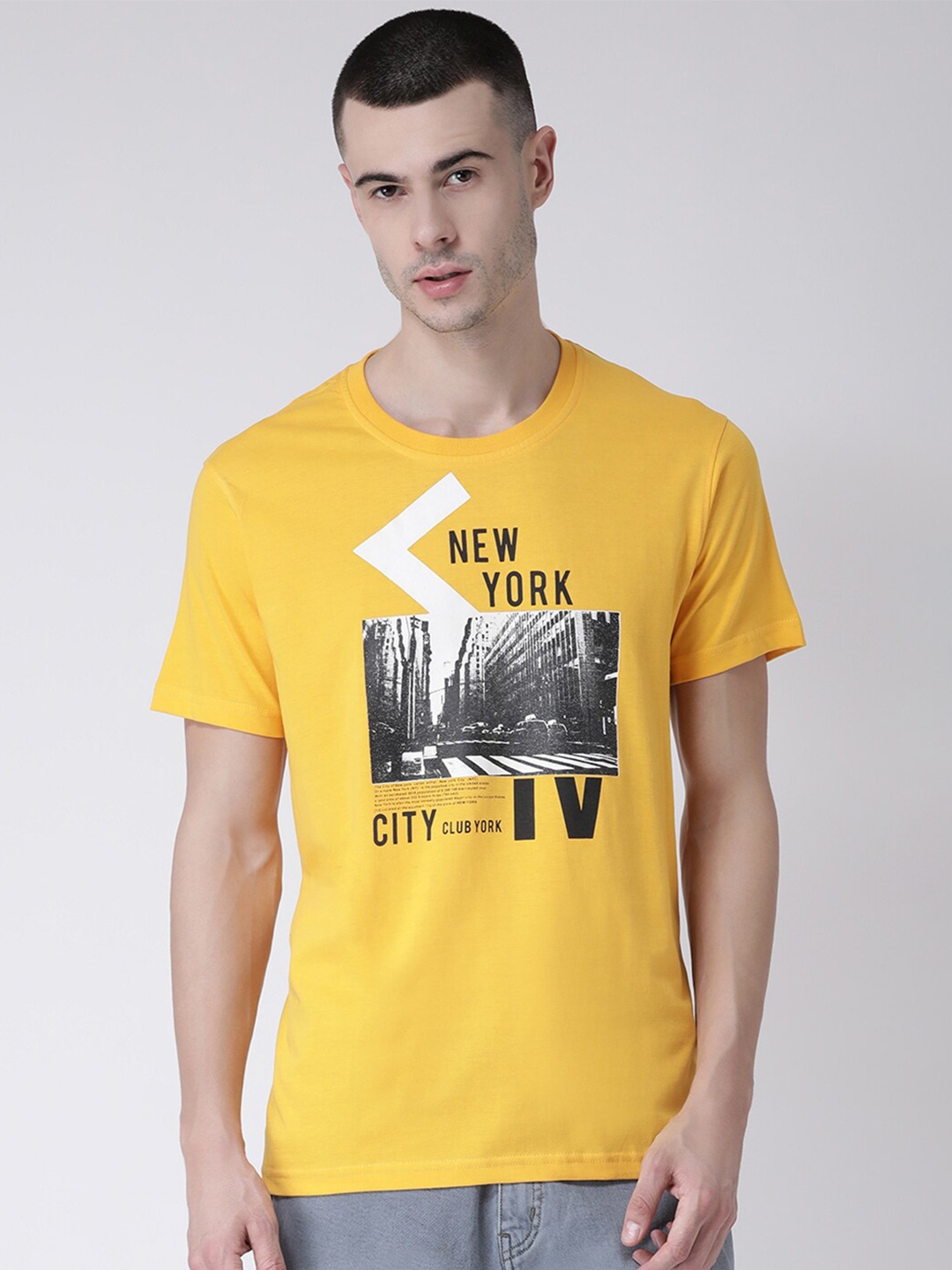 

Club York Men Yellow Printed Round Neck T-shirt
