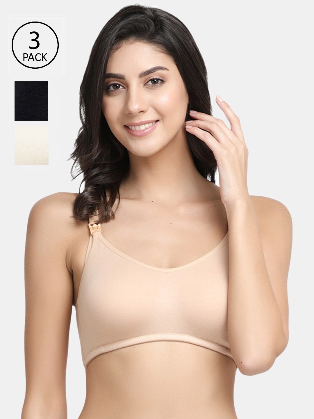 

Inner Sense Pack of 3 Solid Non-Wired Non Padded Maternity Bra IMB004A_4E_4F, Black