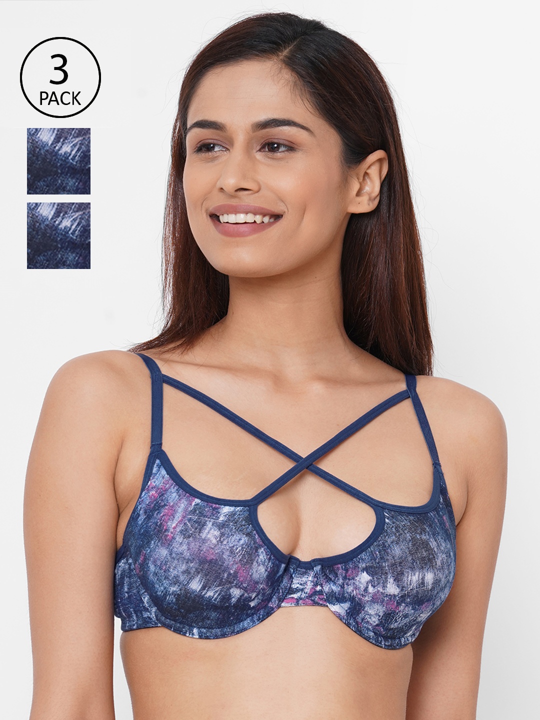 

Inner Sense Pack Of 3 Navy Blue Printed Underwired Lightly Padded T-shirt Sustainable Bra ISB053_53_53