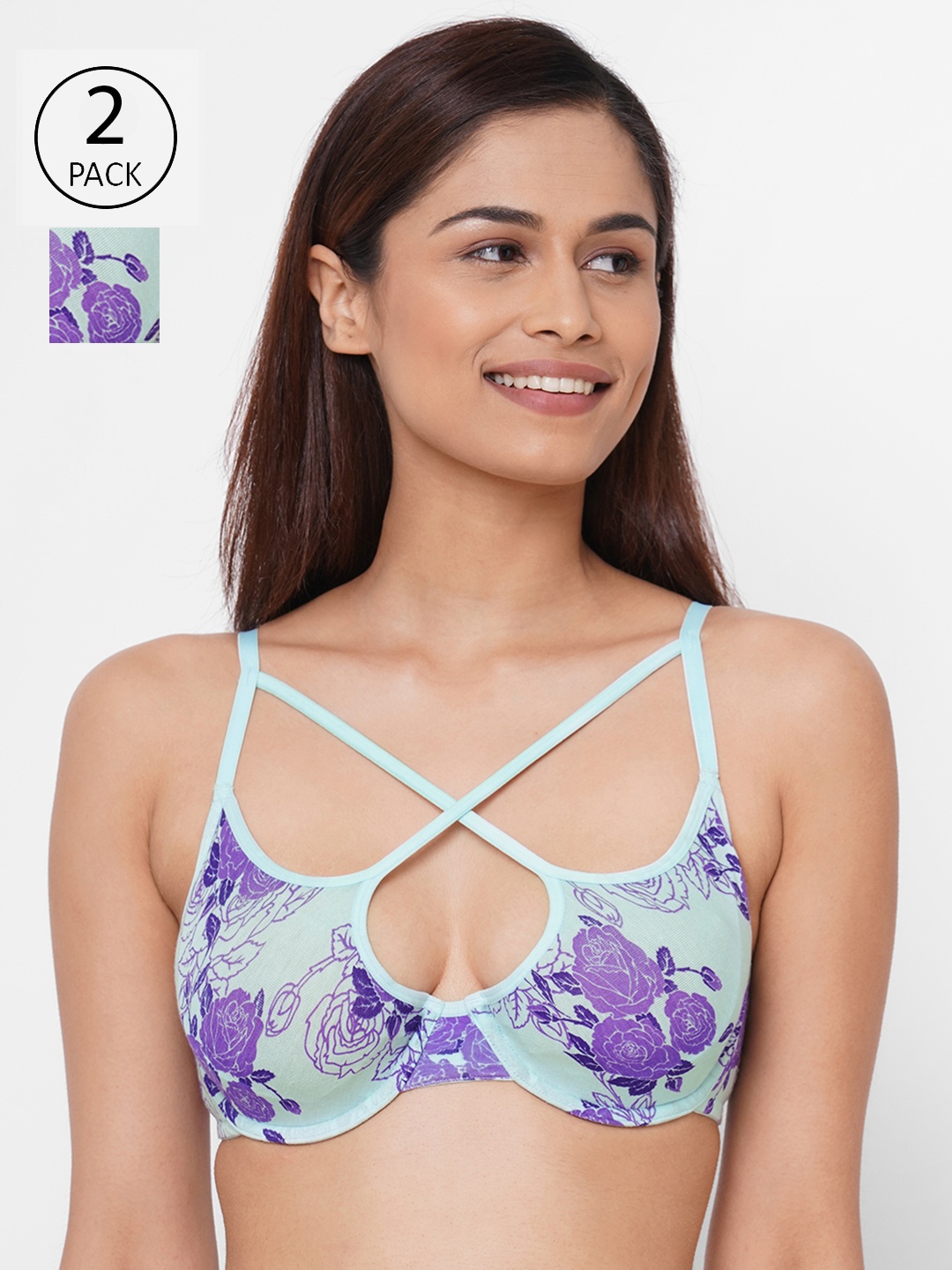 

Inner Sense Pack Of 2 Underwired Lightly Padded Organic Cotton T-shirt Bra ISB052_52, Purple