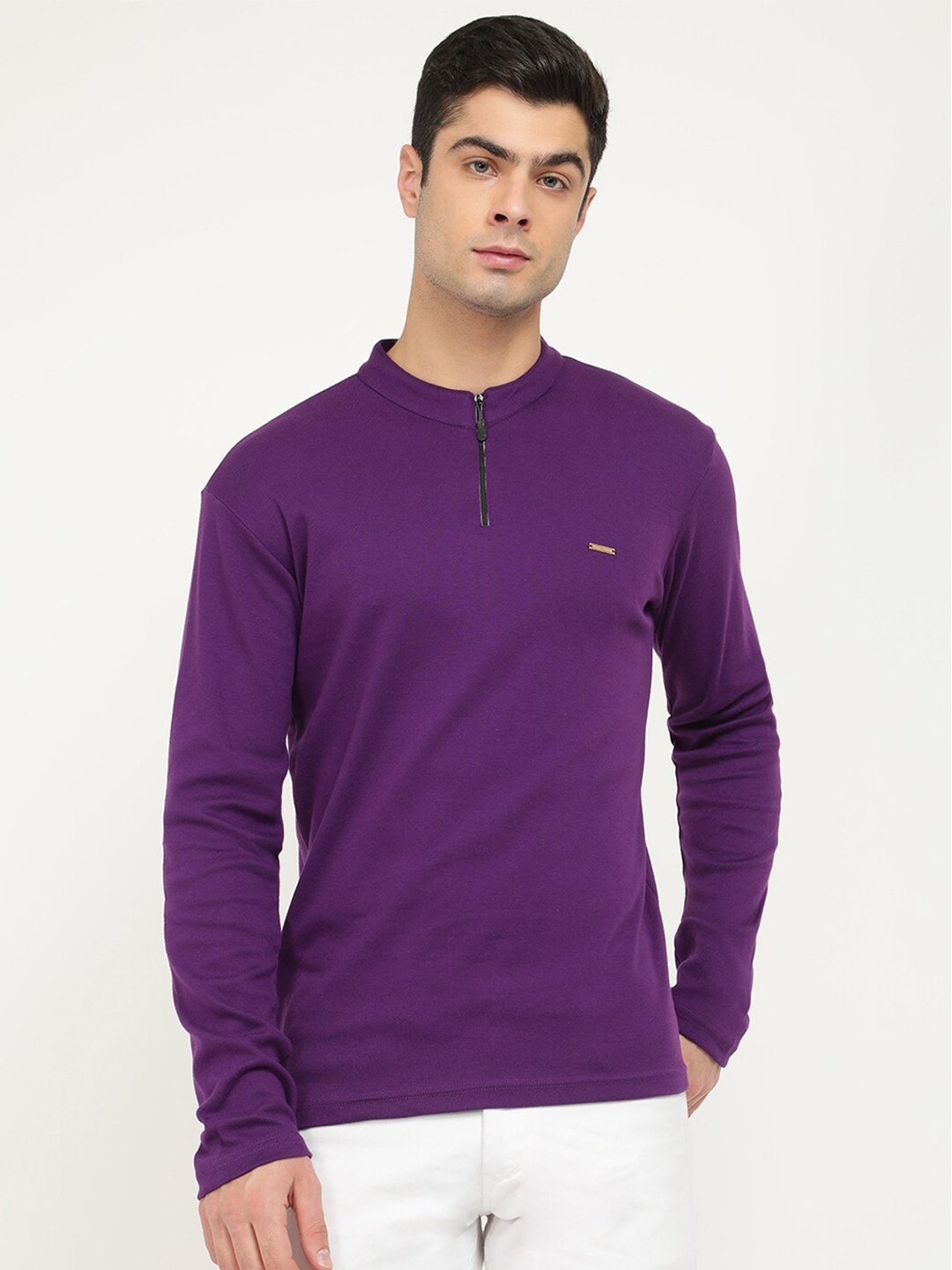 

V2 Value & Variety Men Purple Solid Mock Collar T-shirt