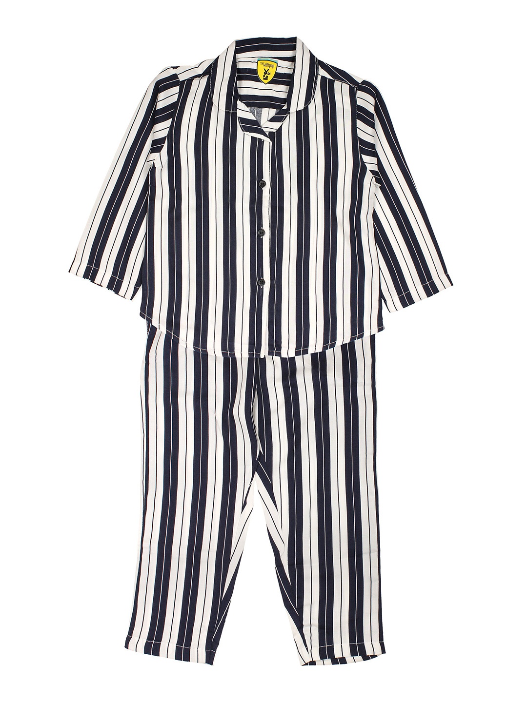 

Lil Lollipop Girls Navy Blue & White Striped Night Suit