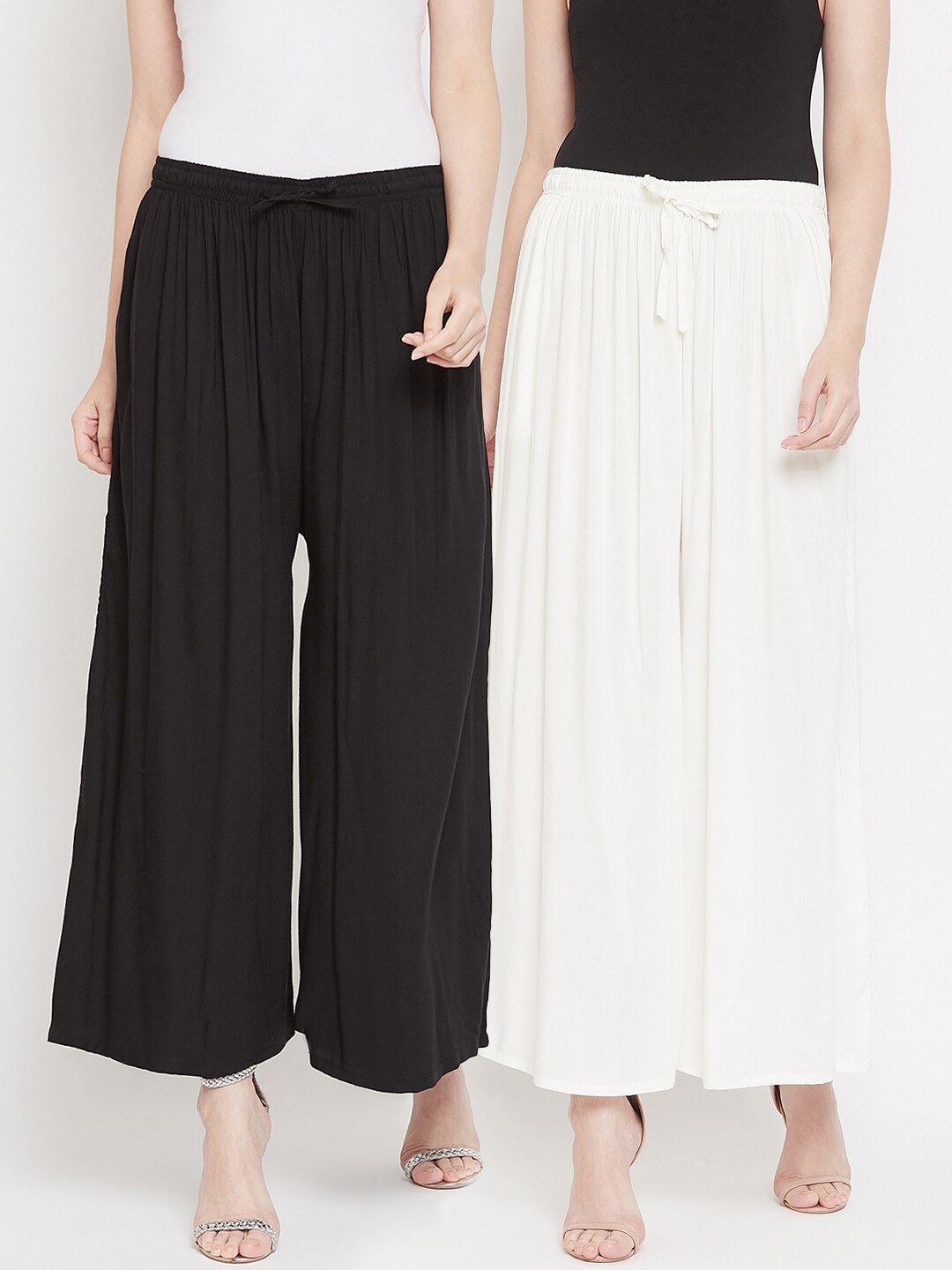 

Castle Pack of 2 Women Black & White Solid Flared Palazzos