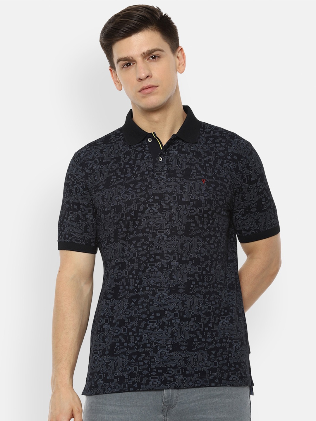 

Van Heusen Sport Men Navy Blue Printed Polo Collar T-shirt