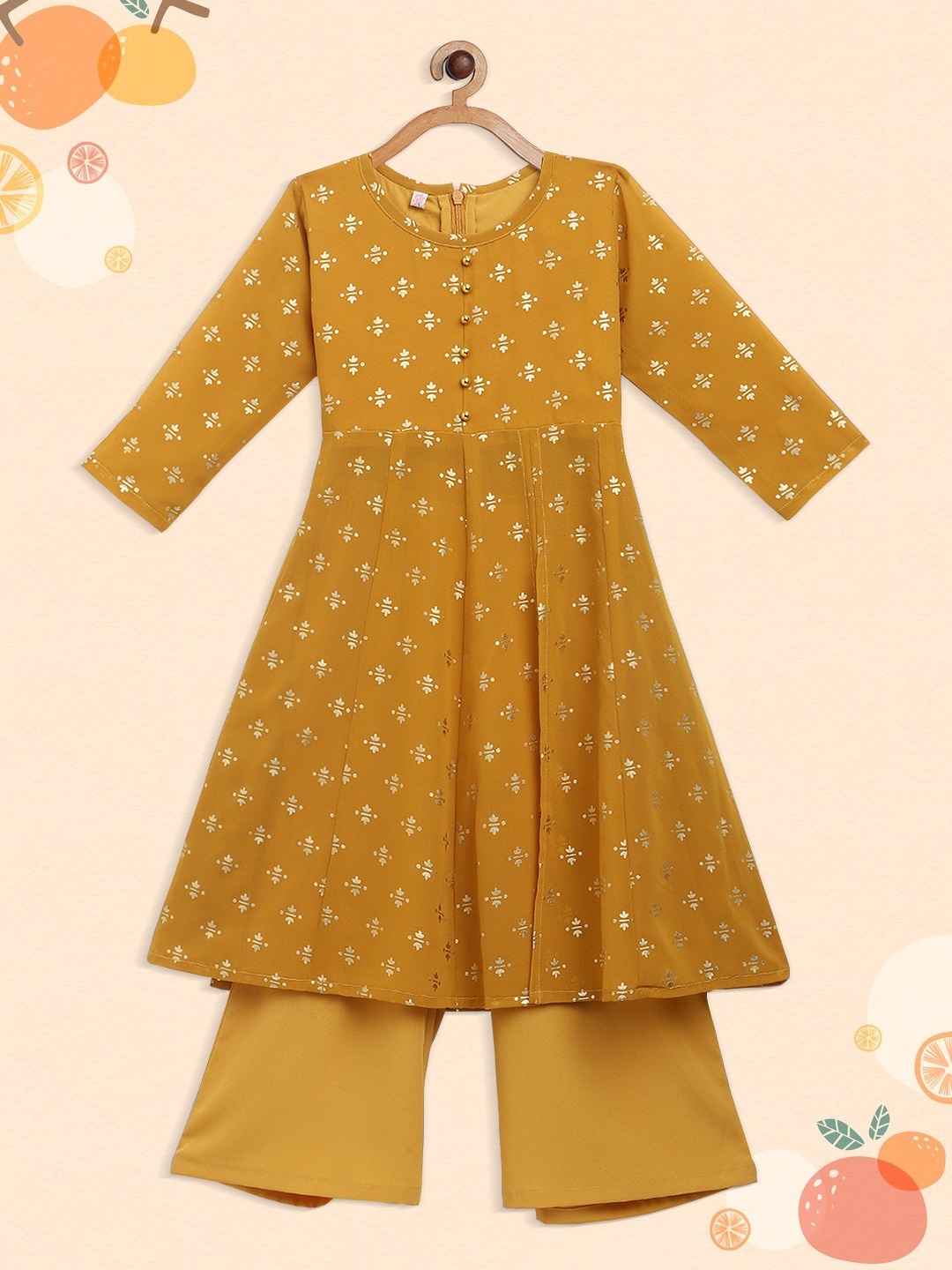 

Ahalyaa Girls Mustard Yellow Printed Kurta with Palazzos