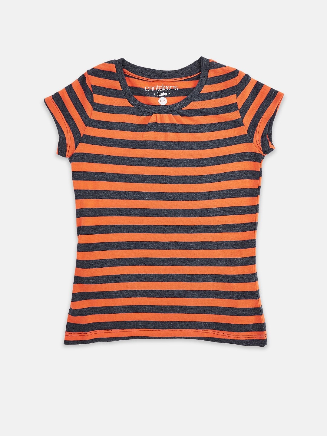 

CHALK by Pantaloons Girls Black & Orange Striped Henley Neck T-shirt