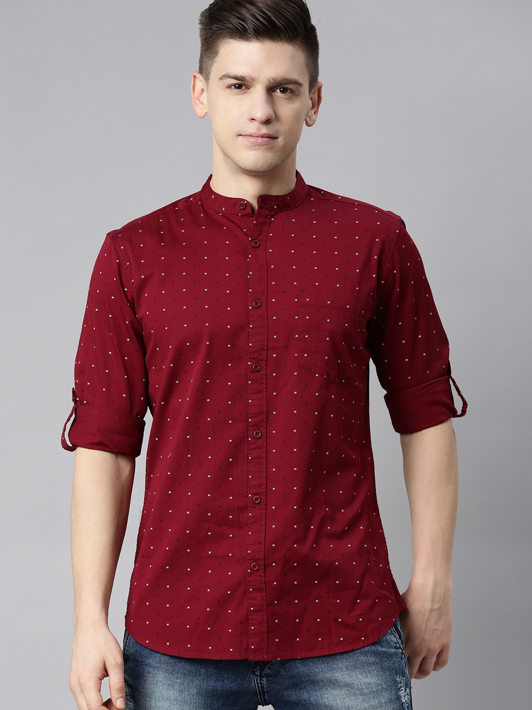 

HERE&NOW Men Maroon & White Slim Fit Printed Casual Shirt