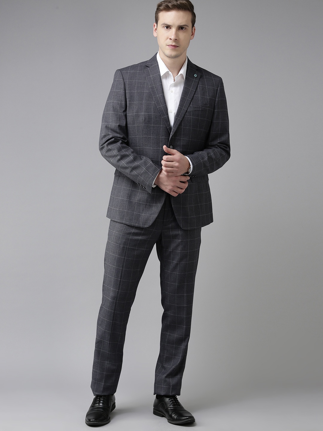 

Arrow Men Grey & White Checked Tailored Fit Single-Breasted Formal Suit