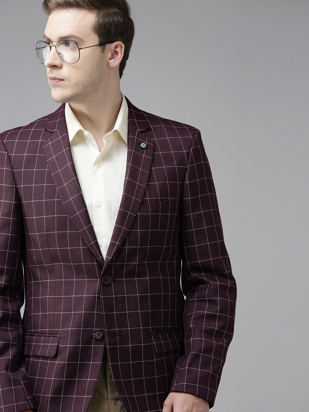 

Arrow Men Burgundy Checked Tailored Fit Single-Breasted Formal Blazer