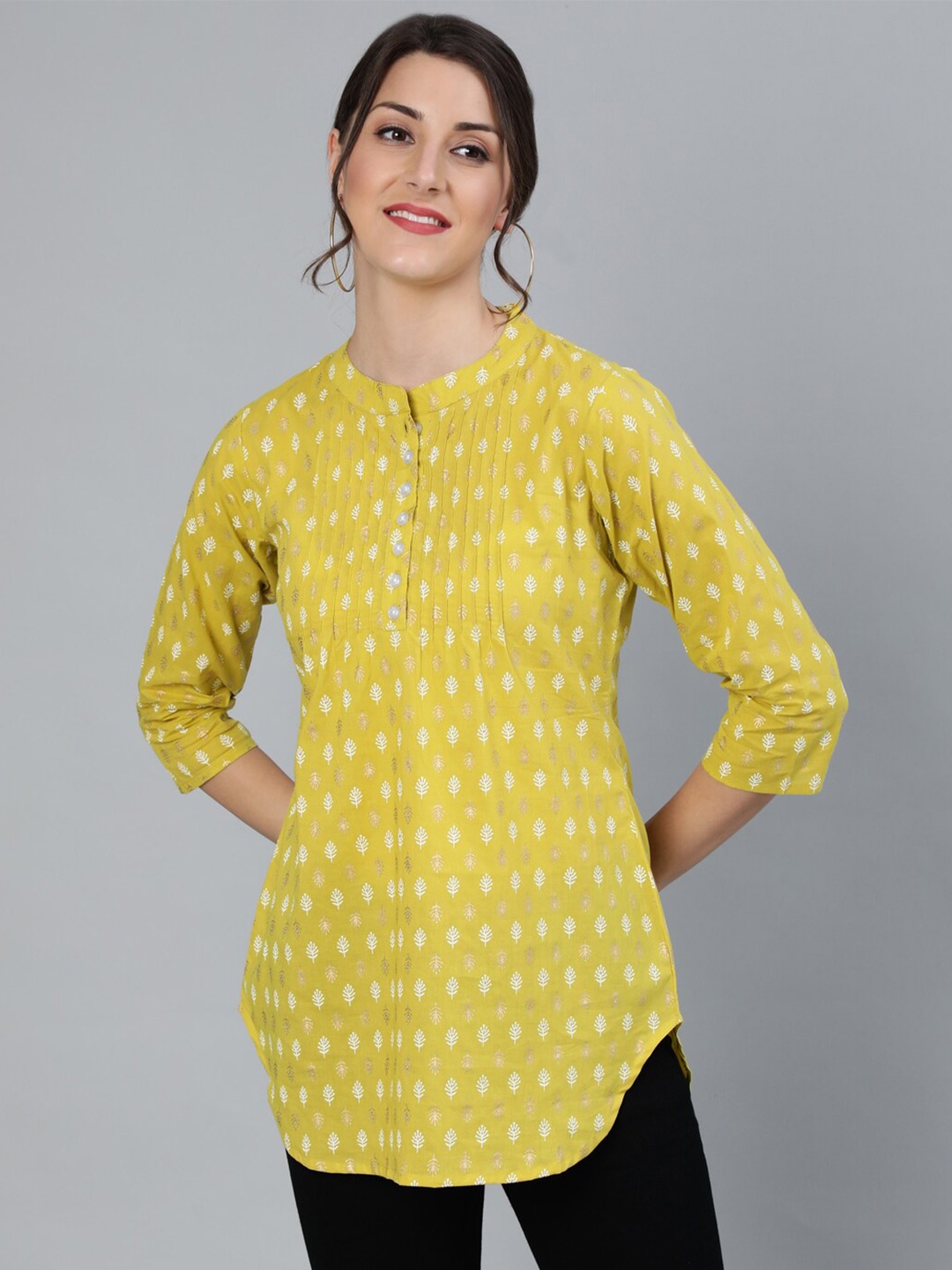 

Nayo Women Lime Green & White Printed Tunic