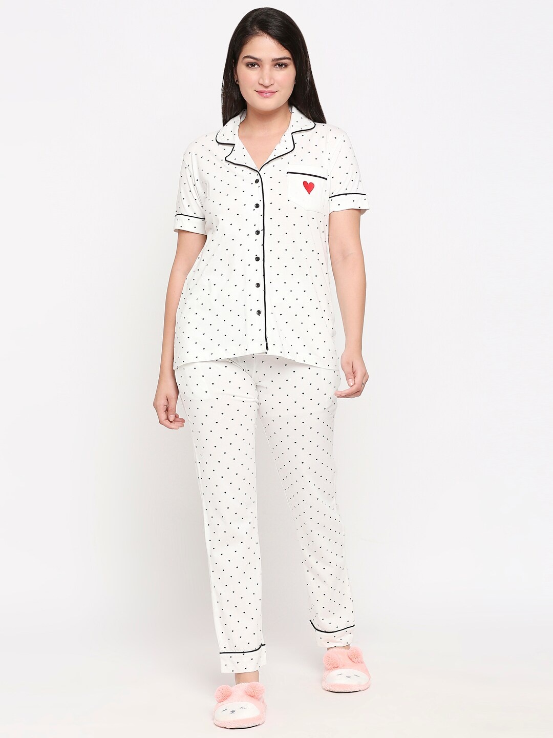 

XIN Women White & Black Printed Night Suit