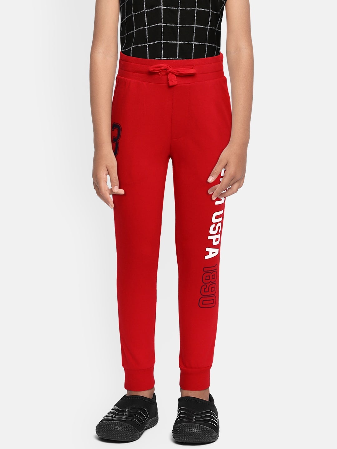

U.S. Polo Assn. Kids Boys Red Printed Straight-Fit Pure Cotton Joggers