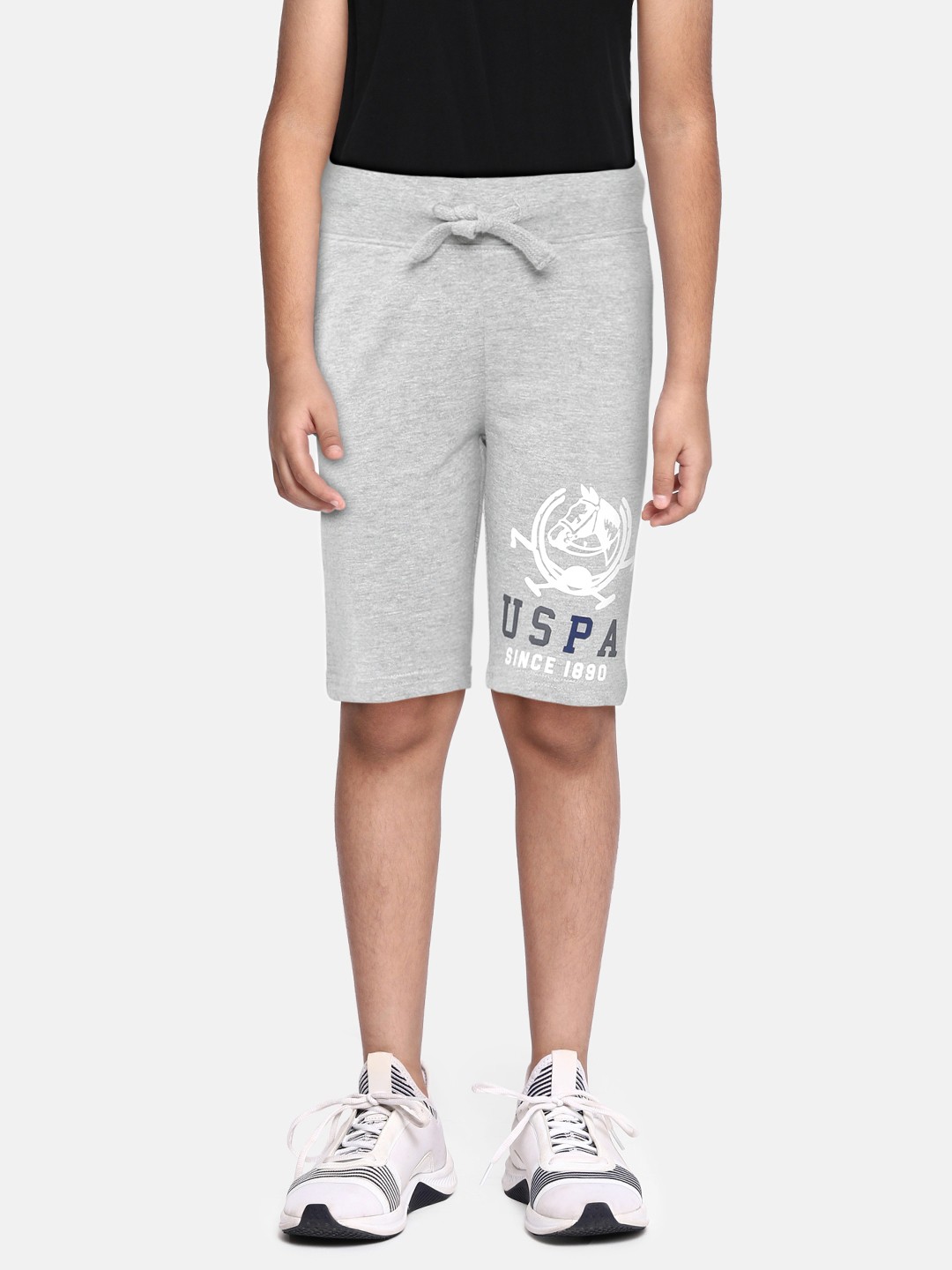 

U.S. Polo Assn. Kids Boys Grey Melange Printed Pure Cotton Shorts