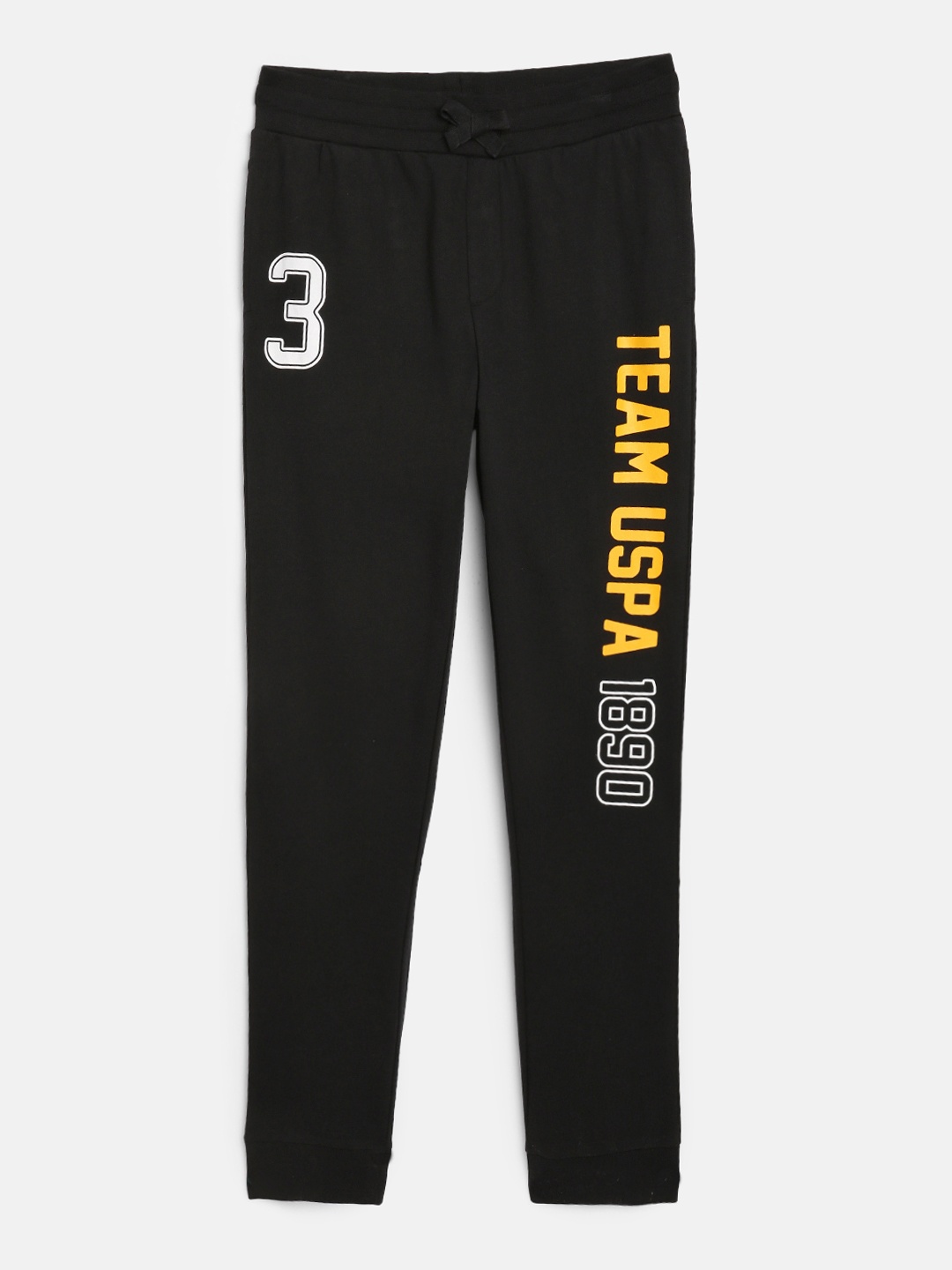 U.S. Polo Assn. Kids Boys Black Regular Fit Pure Cotton Printed Joggers
