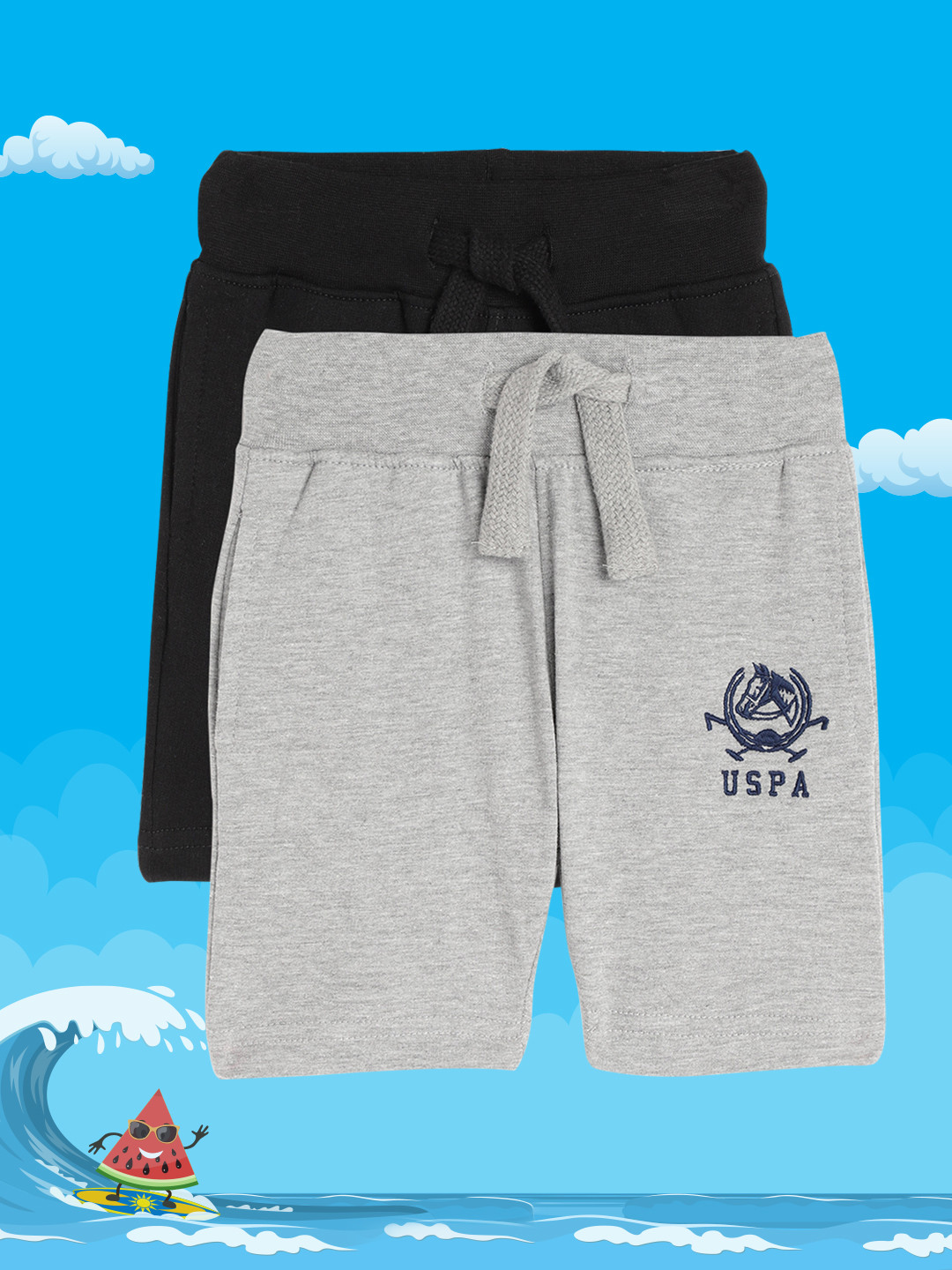 

U.S. Polo Assn. Kids Boys Pack of 2 Assorted Typography Printed Mid-Rise Regular Shorts