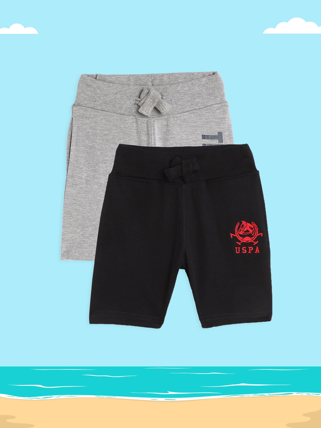 

U.S. Polo Assn. Kids Boys Pack of 2 Assorted Typography Printed Mid-Rise Regular Shorts