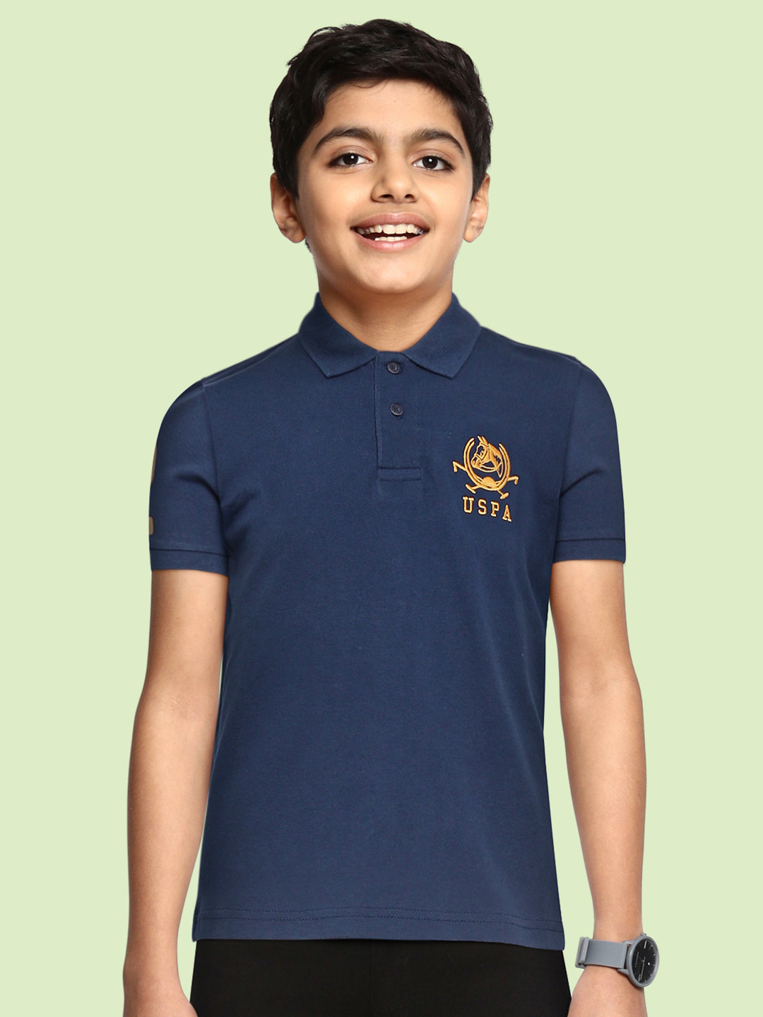 

U.S. Polo Assn. Kids Boys Teal Blue Brand Logo Embroidered Polo Collar Pure Cotton T-shirt