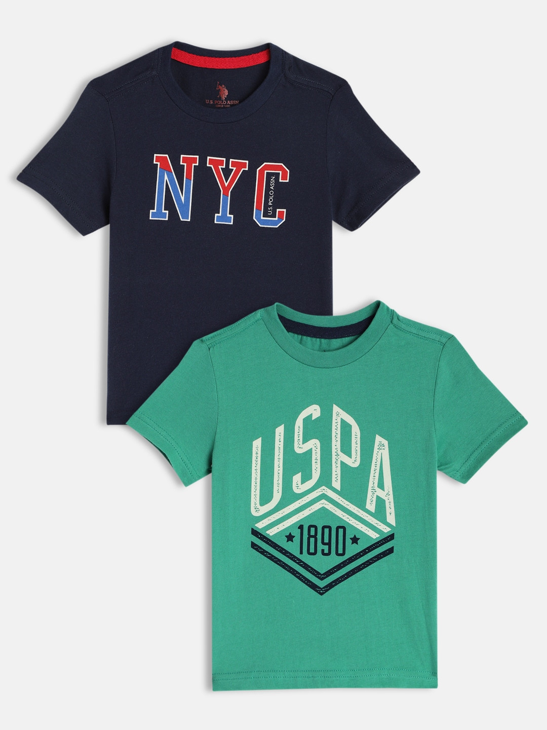 

U S Polo Assn Kids Boys Assorted Pack of 2 Printed Pure Cotton T-shirts
