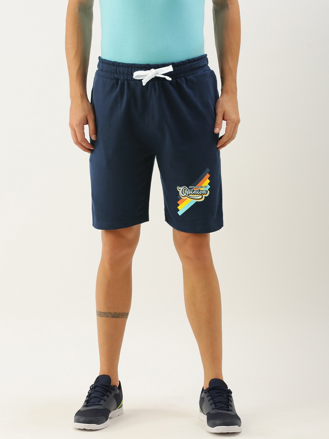 

Difference of Opinion Men Navy Blue Typography Printed Mid-Rise Regular Shorts