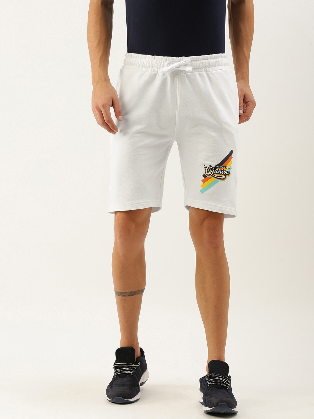 

Difference of Opinion Men White Brand Logo Printed Mid-Rise Regular Shorts