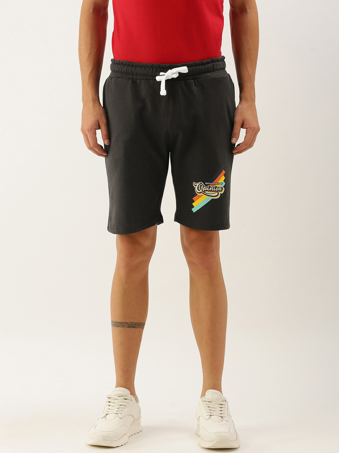 

Difference of Opinion Men Charcoal Grey Typography Printed Mid-Rise Regular Shorts