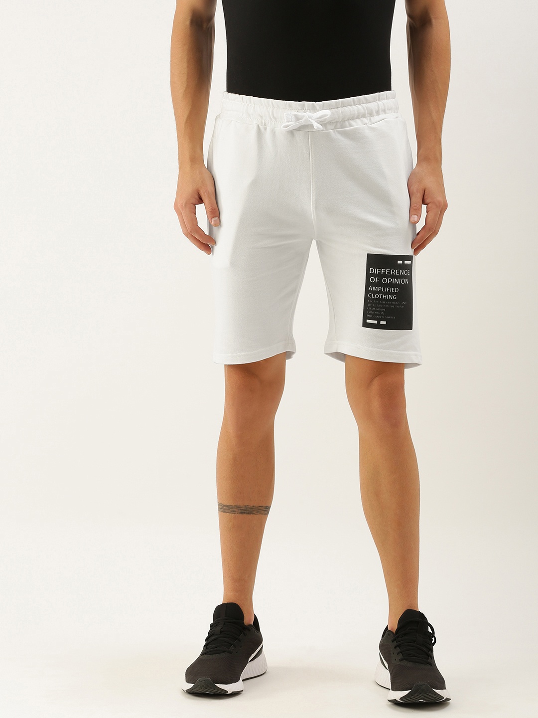 

Difference of Opinion Men White Brand Logo Printed Mid-Rise Regular Shorts