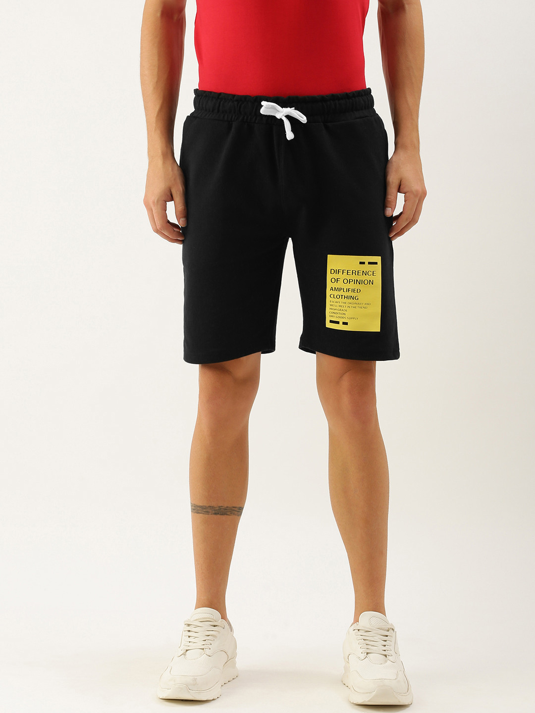

Difference of Opinion Men Black Typography Printed Mid-Rise Regular Shorts