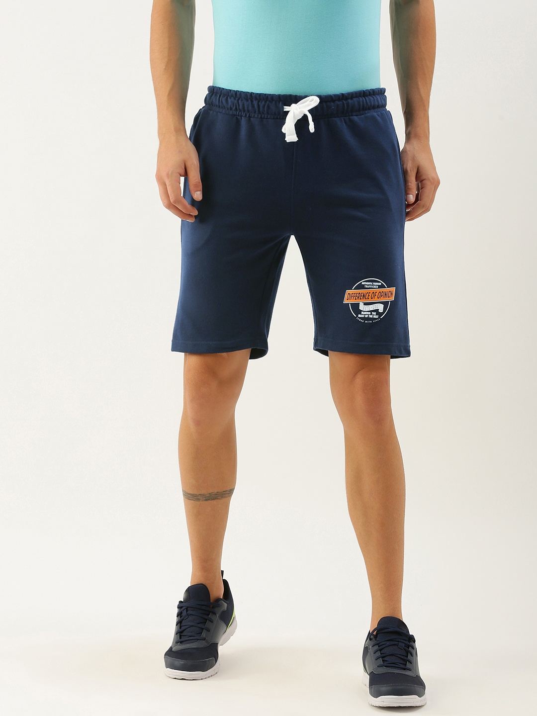 

Difference of Opinion Men Navy Blue Brand Logo Printed Mid-Rise Regular Shorts