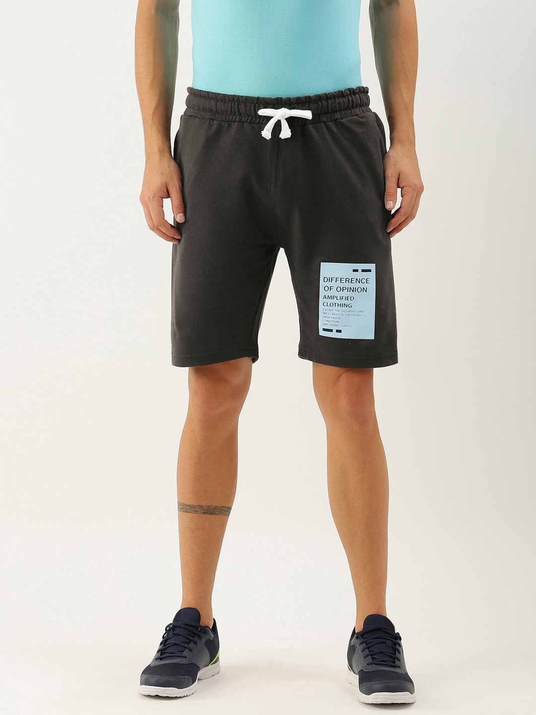 

Difference of Opinion Men Grey Typography Printed Mid-Rise Regular Shorts
