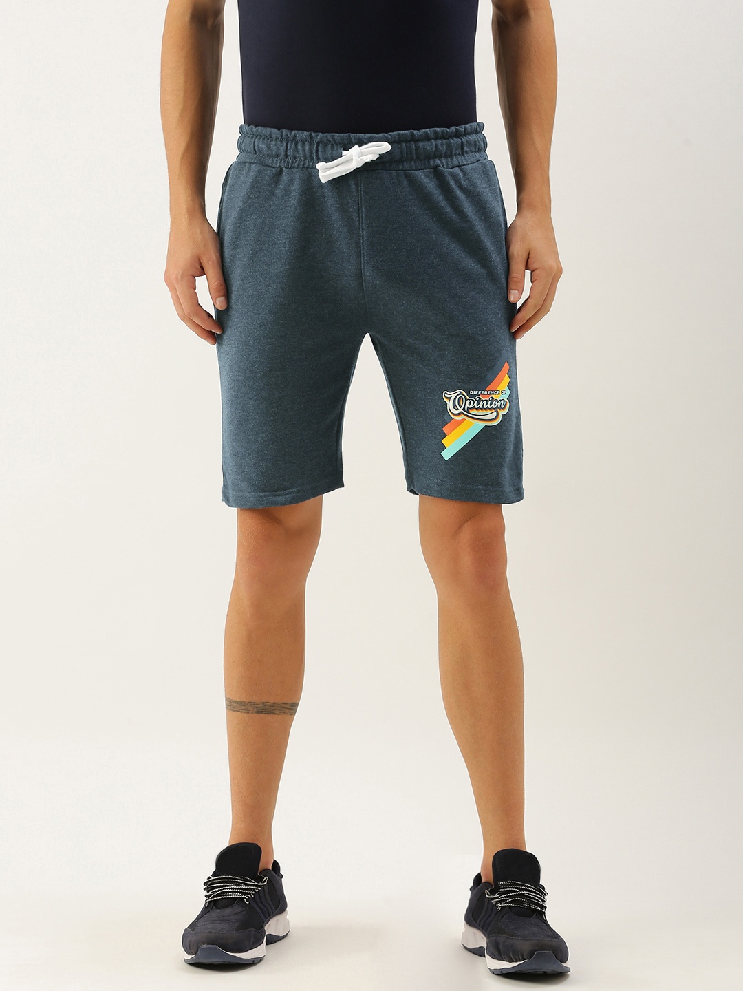 

Difference of Opinion Men Blue Brand Logo Printed Mid-Rise Regular Shorts