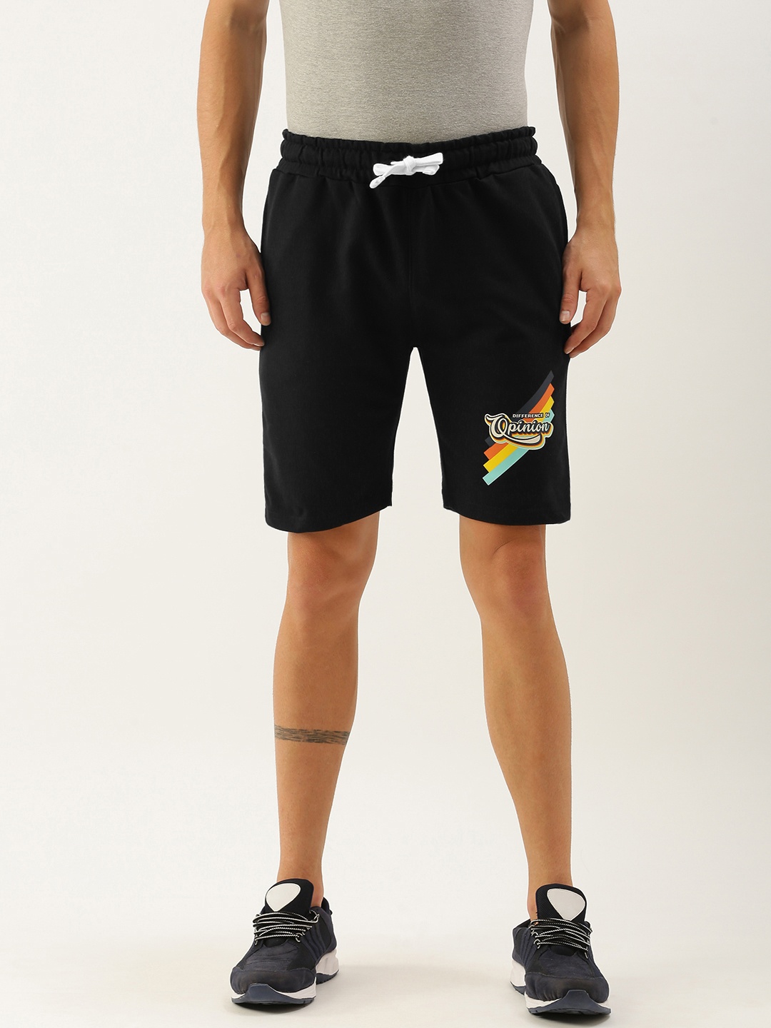 

Difference of Opinion Men Black Typography Printed Mid-Rise Regular Shorts