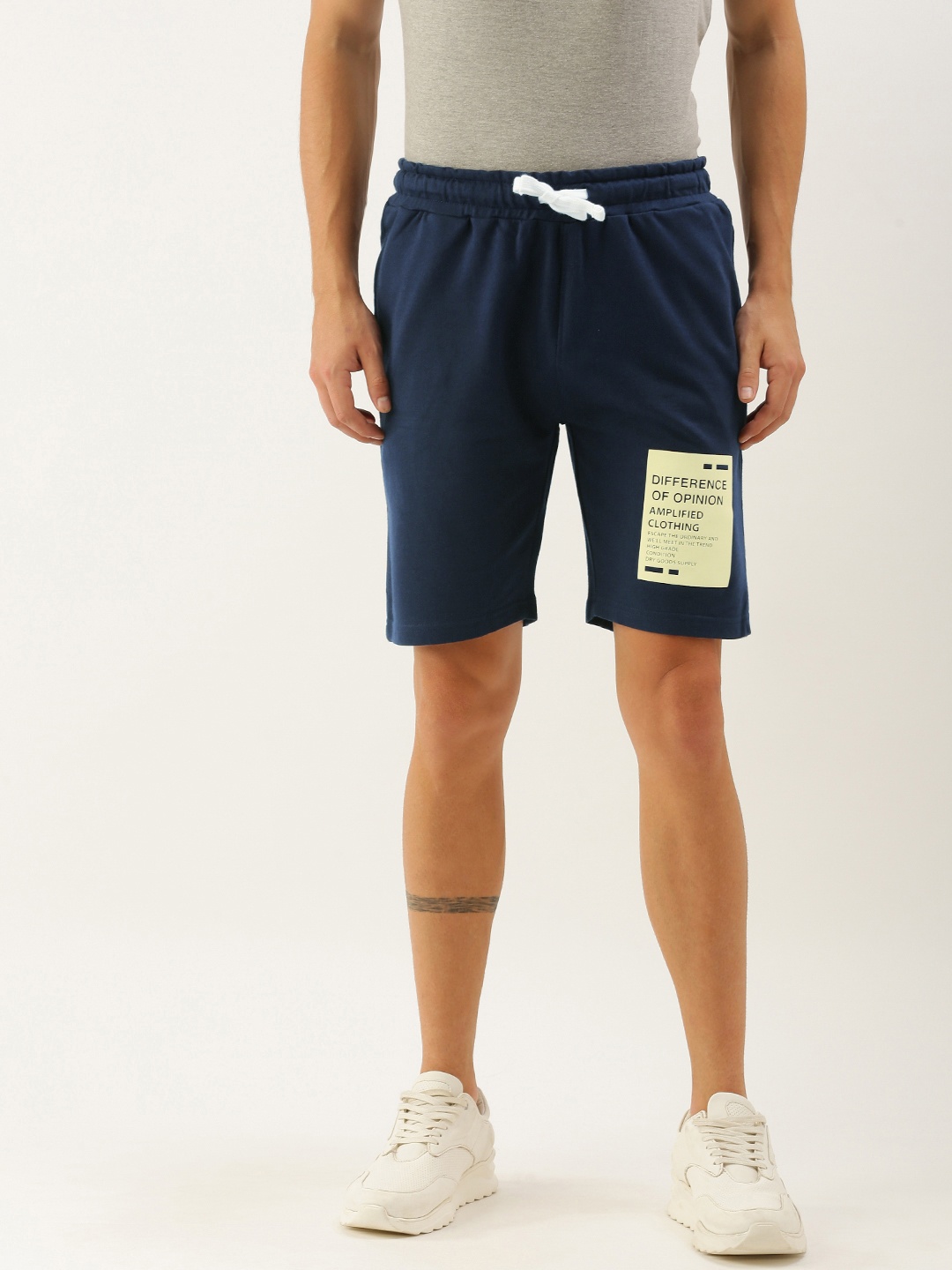 

Difference of Opinion Men Navy Blue Typography Printed Mid-Rise Regular Shorts
