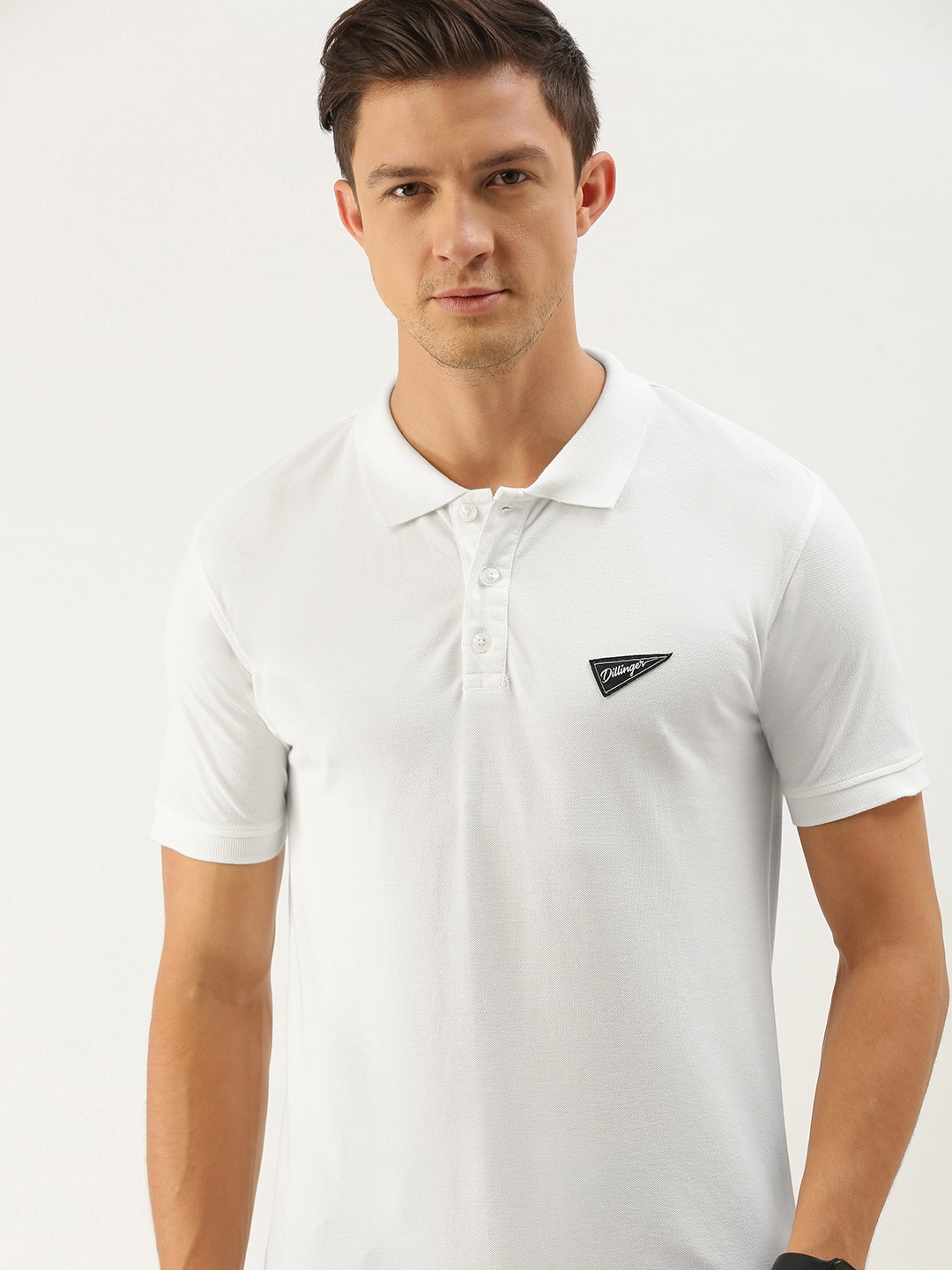 

DILLINGER Men White Polo Collar Pure Cotton T-shirt