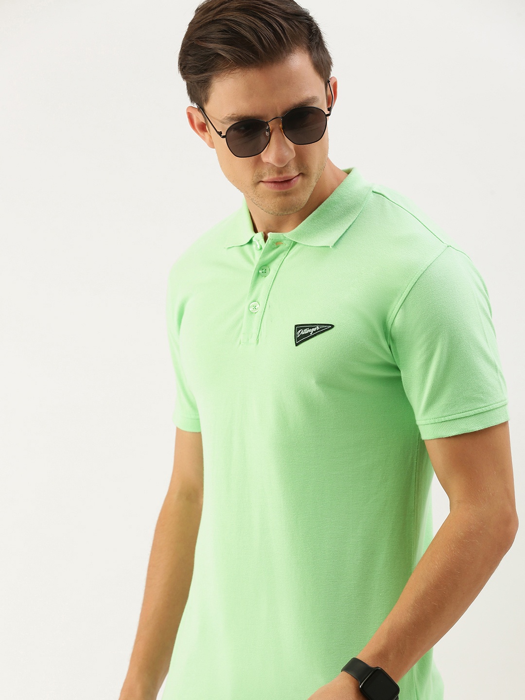 

DILLINGER Men Green Polo Collar Pure Cotton T-shirt