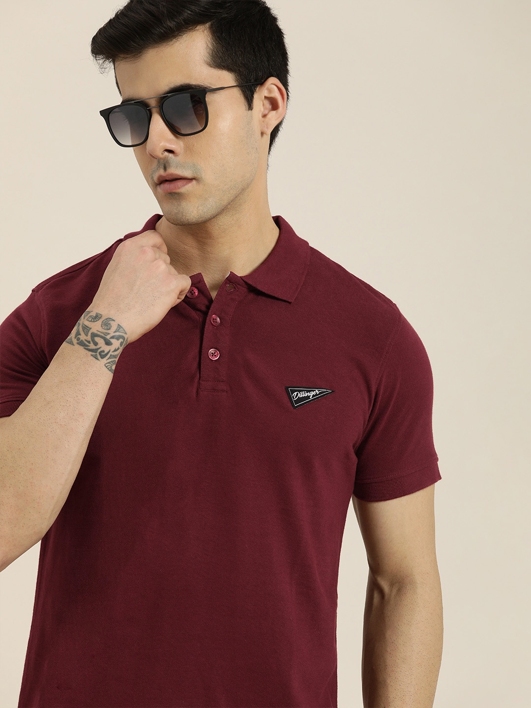 

DILLINGER Men Maroon Polo Collar Pure Cotton T-shirt