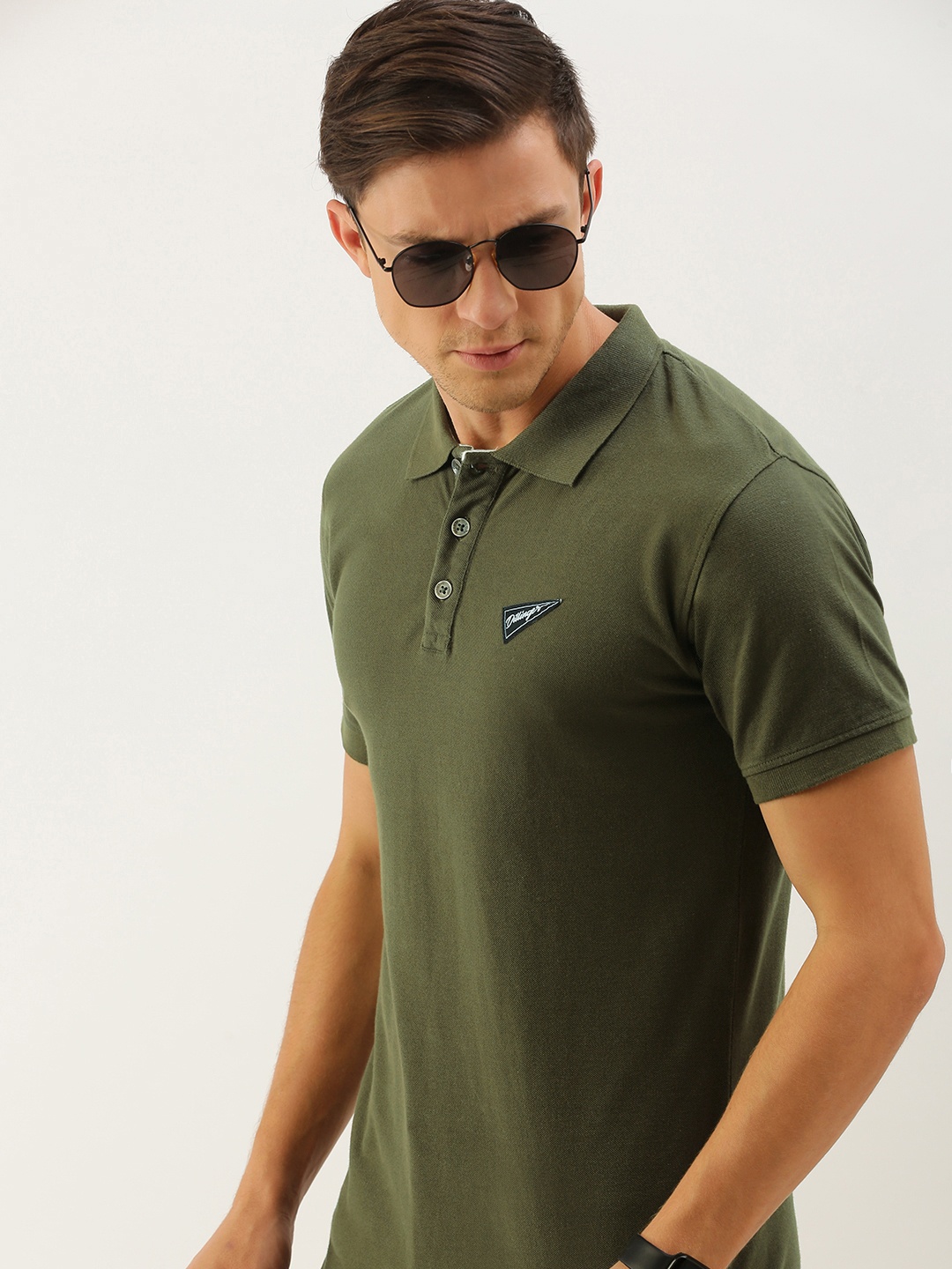 

DILLINGER Men Olive Green Polo Collar Pure Cotton T-shirt
