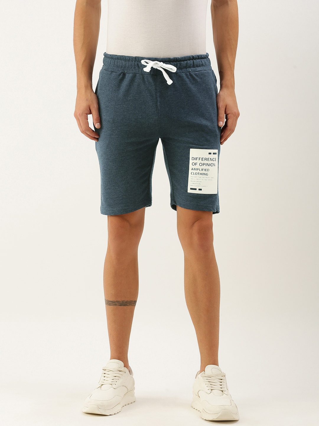 

Difference of Opinion Men Blue Typography Printed Mid-Rise Regular Shorts
