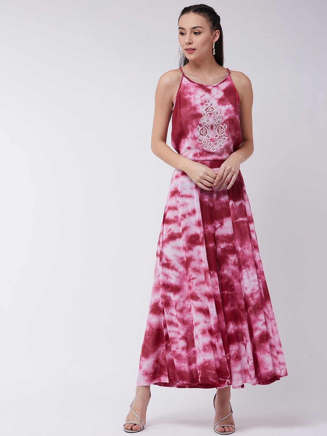 

Pannkh Women Pink & White Printed Basic Jumpsuit