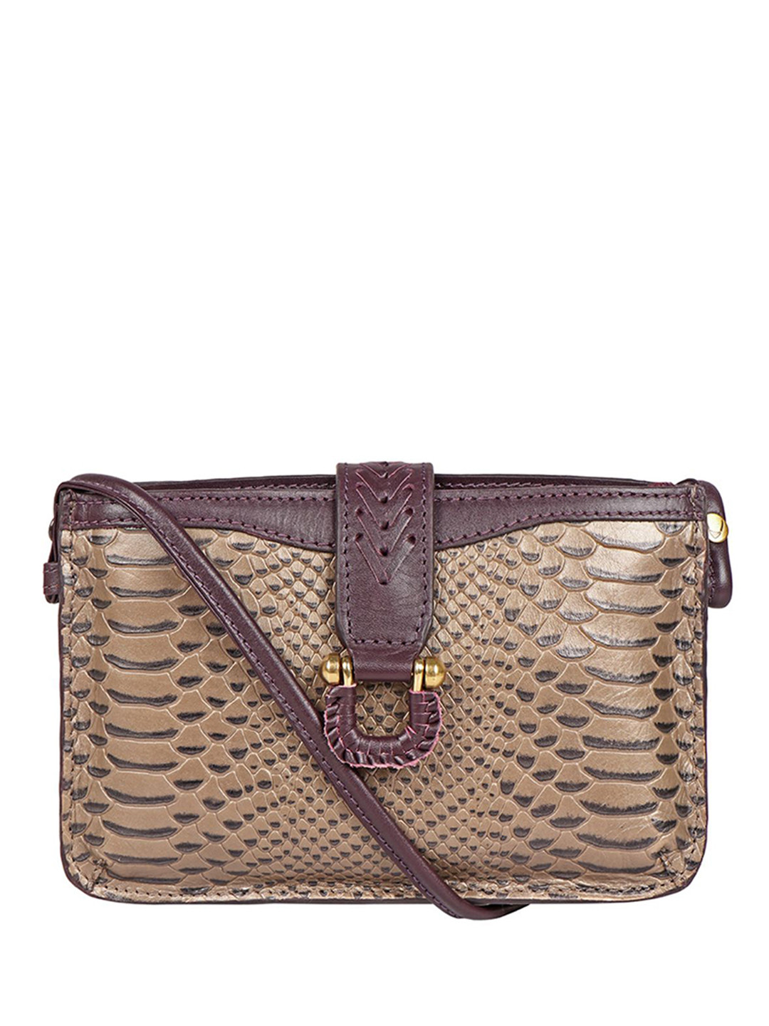 

Hidesign Brown & Burgundy Snakeskin Textured Leather Structured Sling Bag