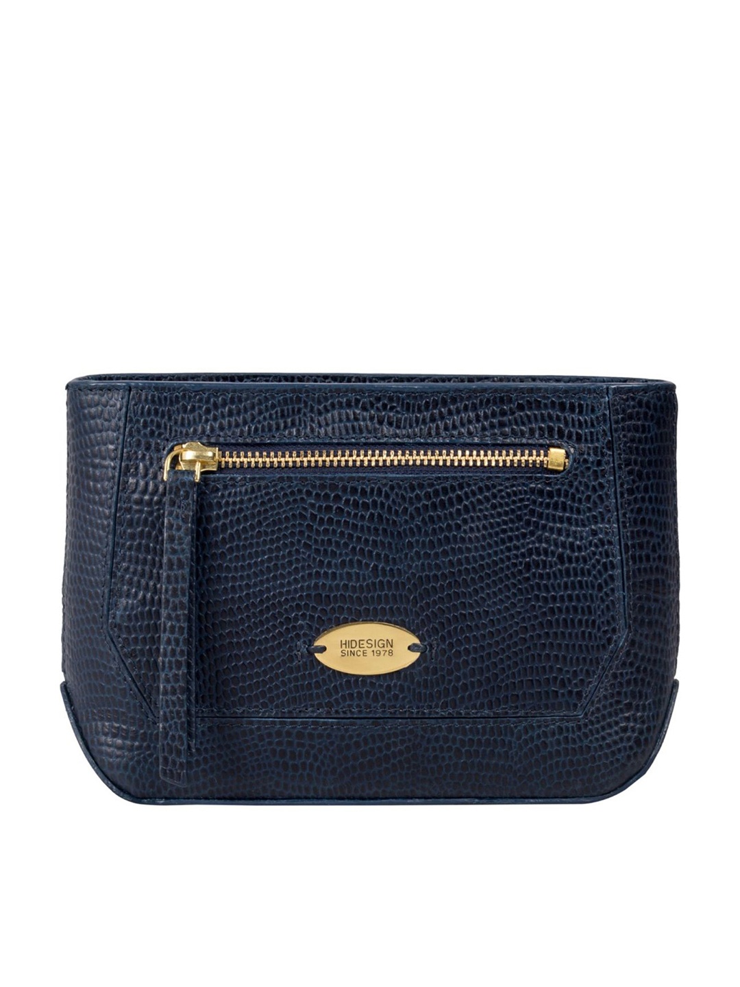 

Hidesign Navy Reptile Textured Leather Handcrafted Purse, Navy blue