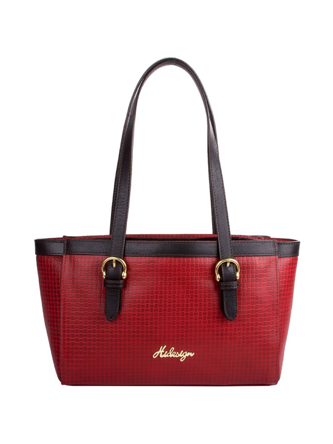 

Hidesign Women Coffee Brown & Red Basket Weave Textured Leather Shoulder Bag