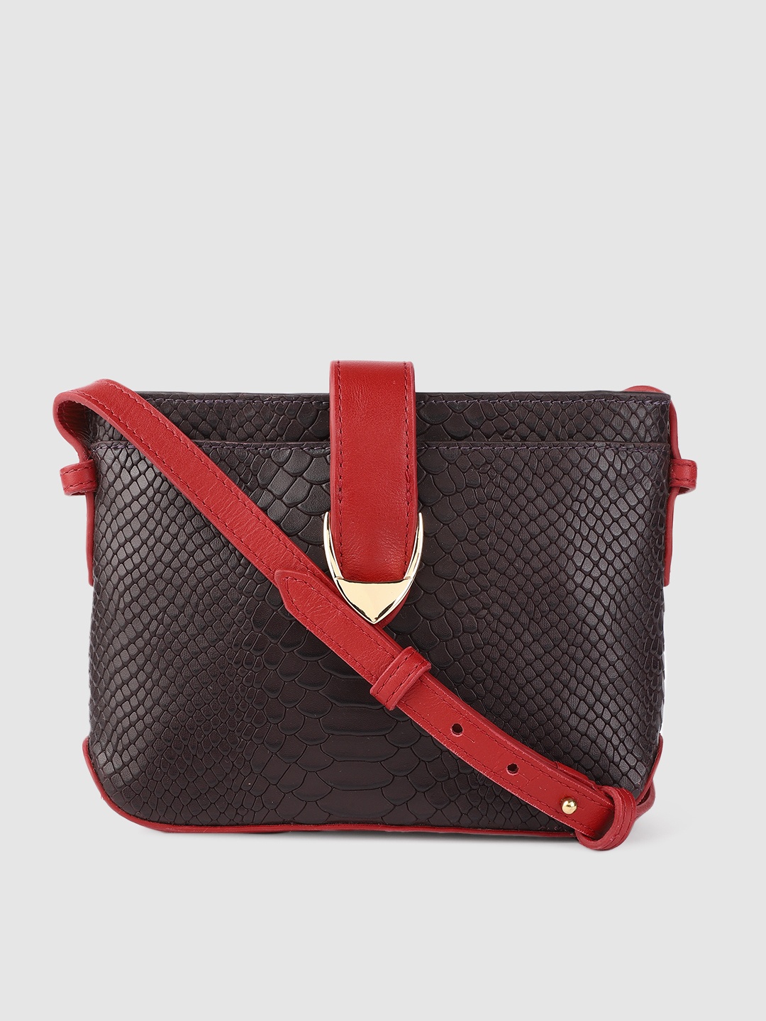 

Hidesign Burgundy Animal Skin Textured Leather Structured Sling Bag