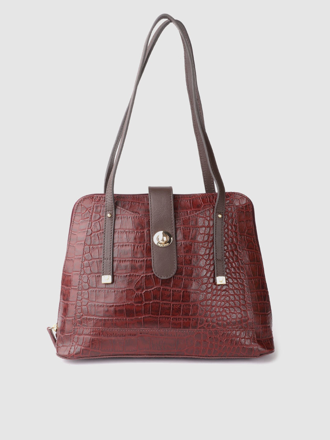 

Hidesign Burgundy Croc Textured Leather Handcrafted Shoulder Bag