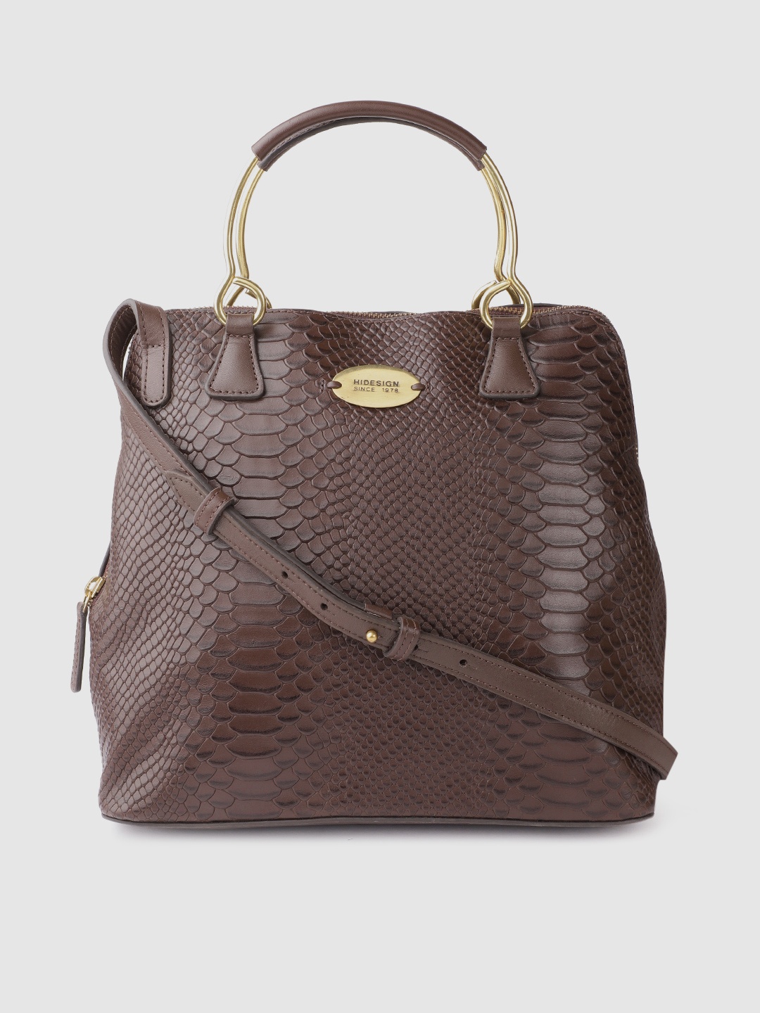 

Hidesign Coffee Brown Croc Textured Leather Handcrafted Structured Handheld Bag