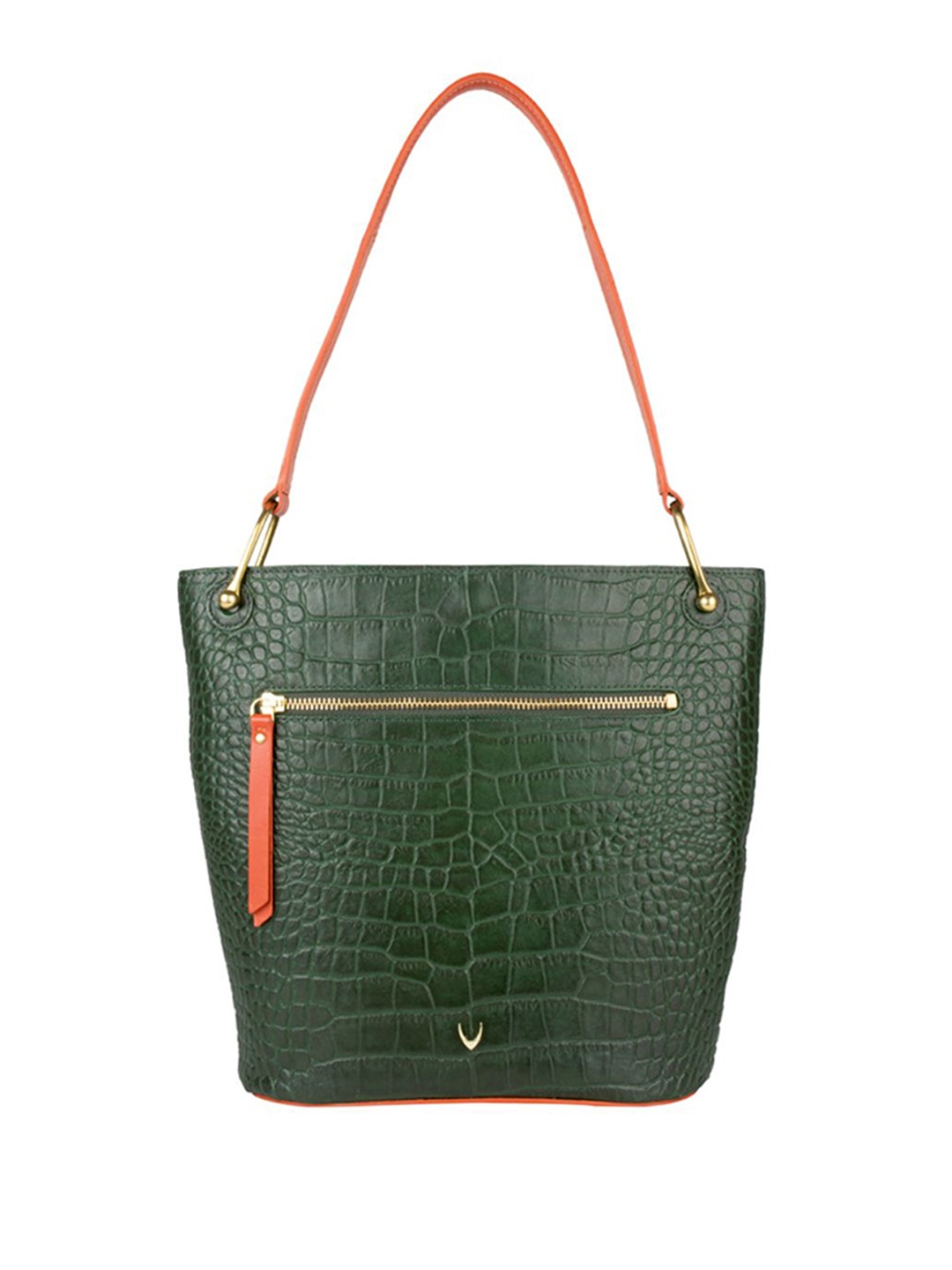 

Hidesign Dark Green Croc Textured Leather Handcrafted Structured Shoulder Bag