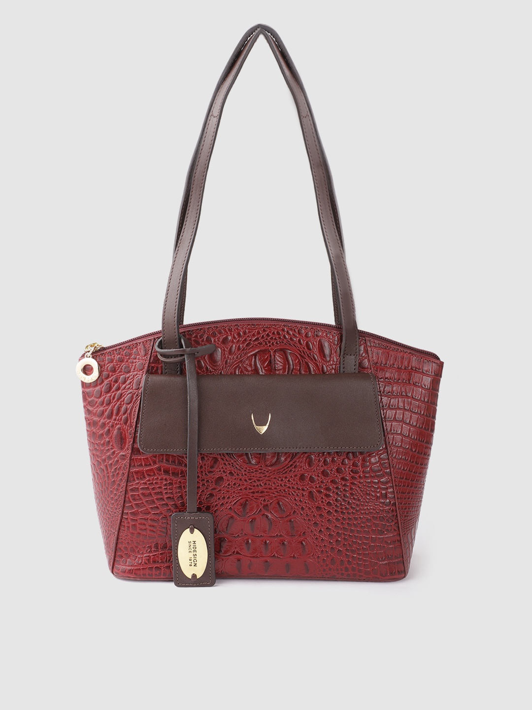 

Hidesign Rust Red Croc Textured Leather Handcrafted Structured Shoulder Bag