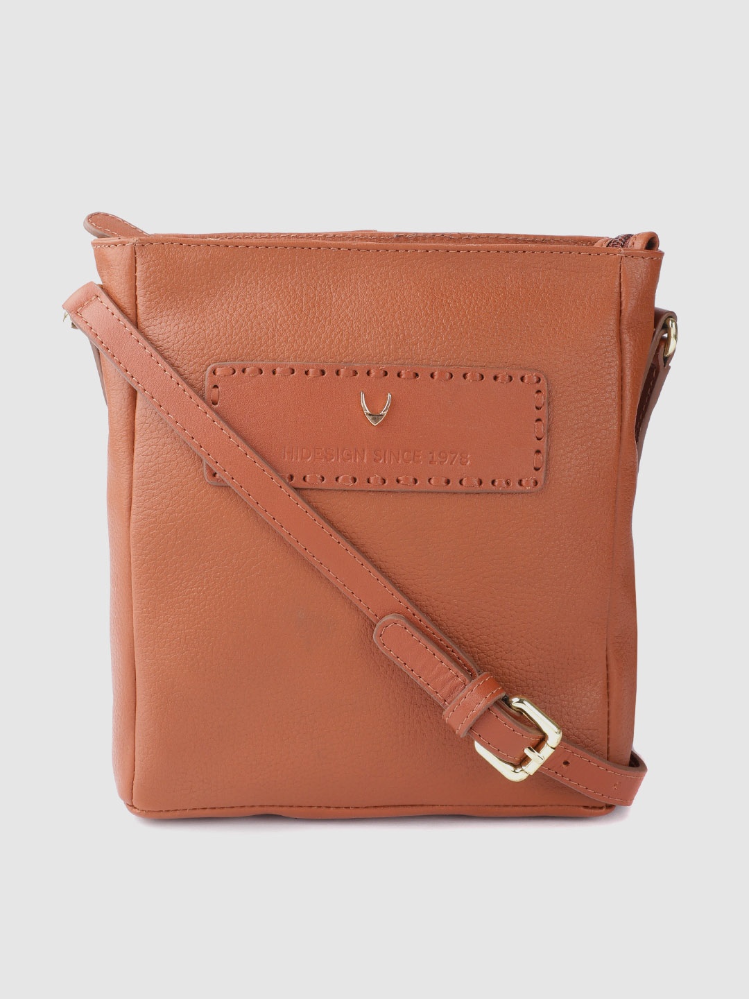 

Hidesign Tan Brown Solid Leather Handcrafted Structured Sling Bag