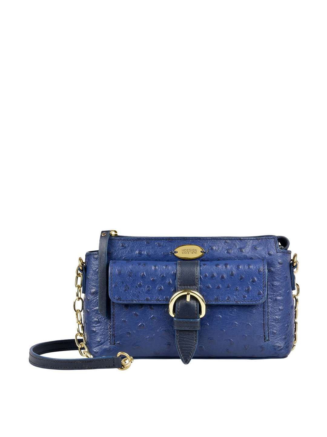 

Hidesign Blue Reptile Textured Leather Structured Sling Bag